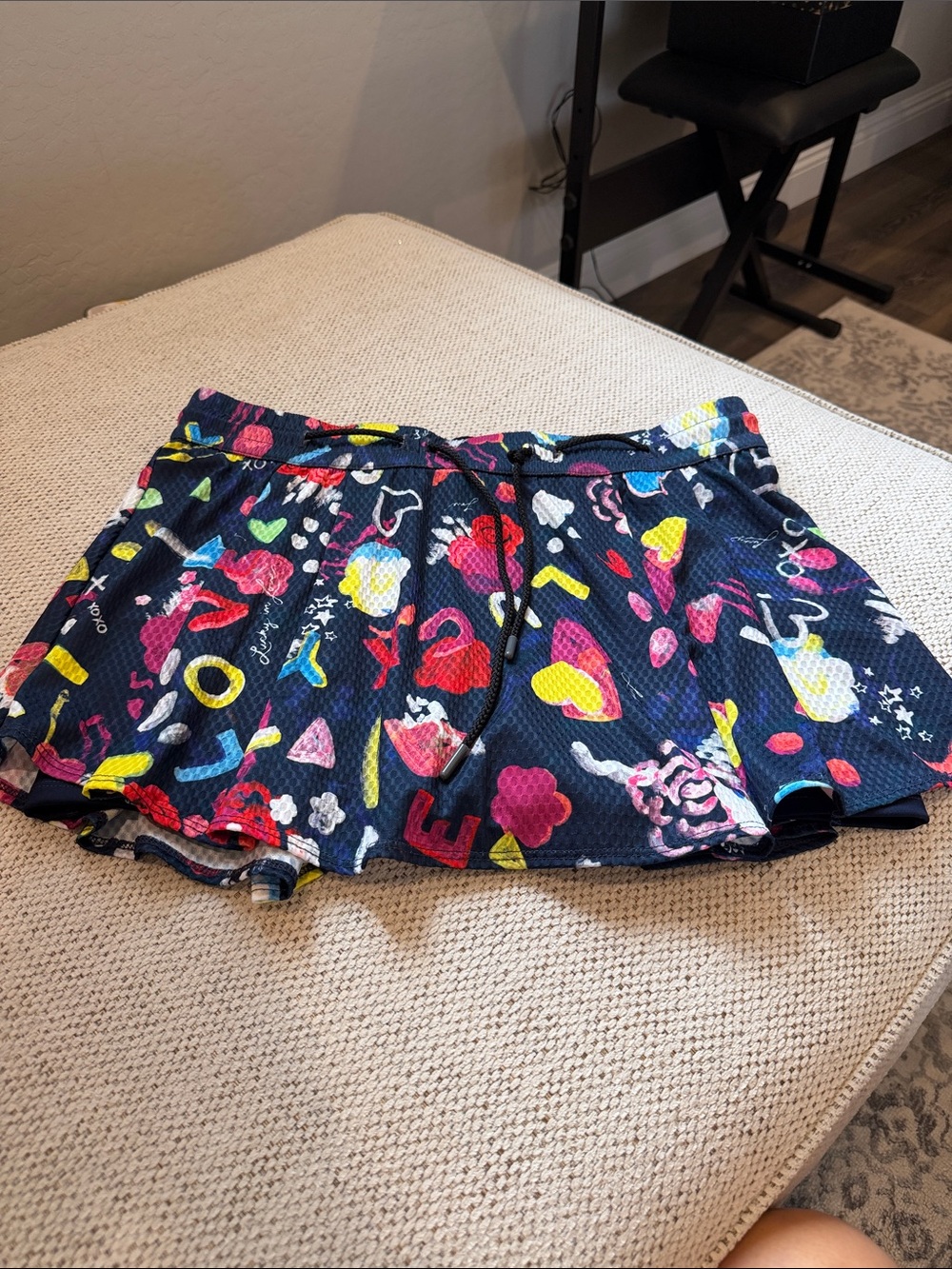 Lucky in Love Navy Skort with Multicolor Heart & Icon Print
